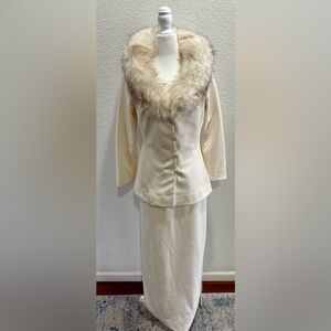 1960s Claralura Original California Ivory Two-Piece Ensemble Real Fox Fur Trim